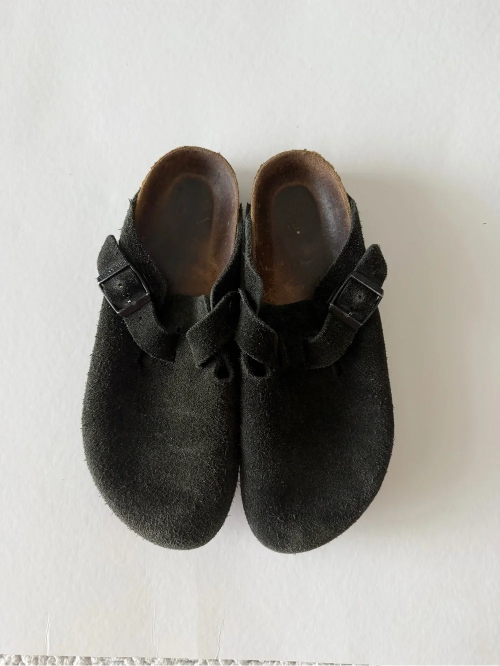 Birkenstock Olive Gray Suede Boston Clogs
